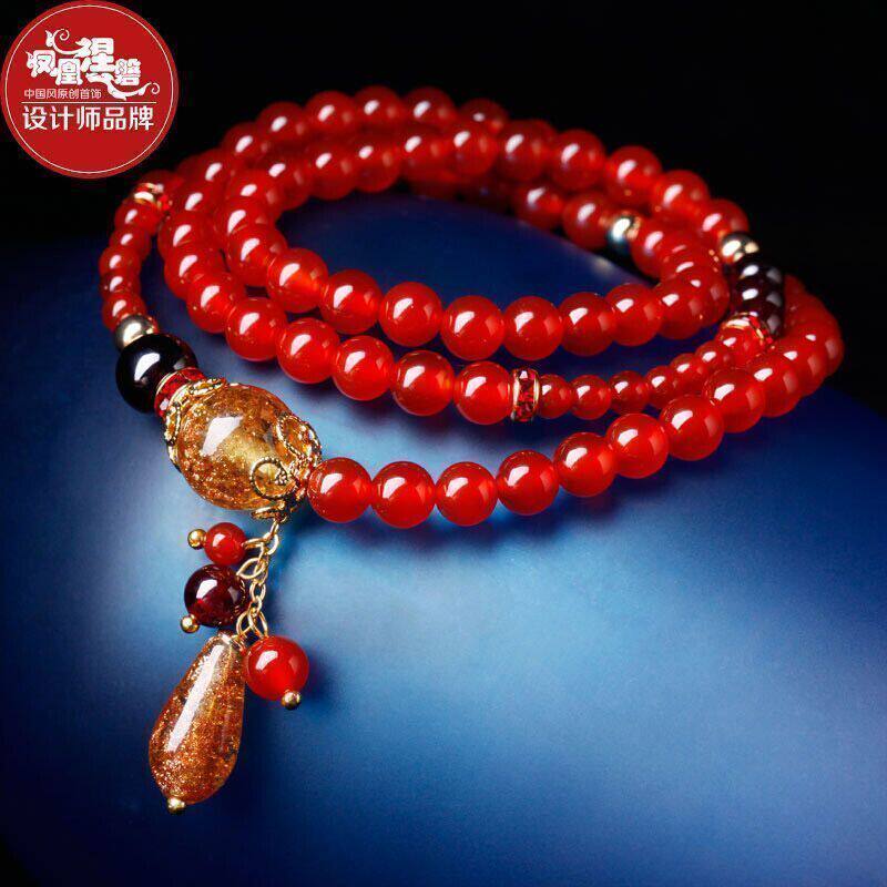 Phoenix Niepan Red Agate Handmade Woman Multilayer Retro Water Crystal Ornament This Life Year Chicken Gift Multi-Circle Birthday Hand Strings