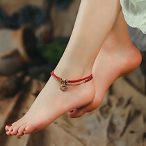 Phoenix Nirvana red rope anklet female hand woven garnet transfer beads Foot rope ankle even female sense of ancient summer