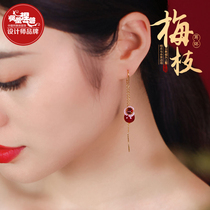 Earrings 2020 New Tide retro earrings female temperament long ancient tassel wire Chinese style red earrings
