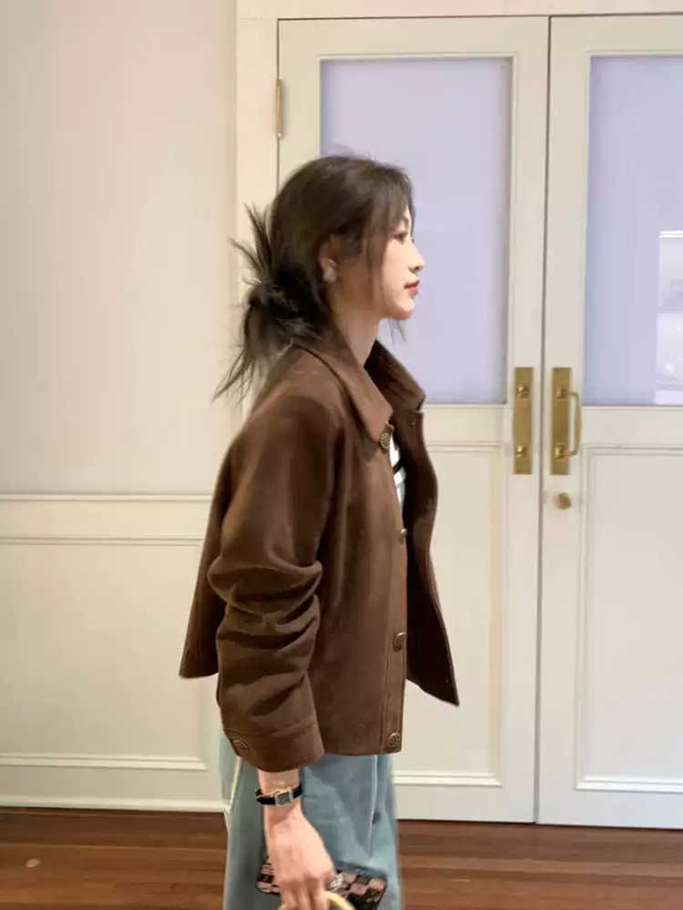  Velvet autumn short thin jacket, loose fit, for teenagers