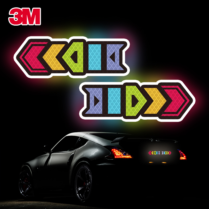 3m Car Arrow Reflective Stickers Two-Way Colorful Decorative Car Body Safety Warning Night High-Brightness Anti-Collision Sign Car Stickers