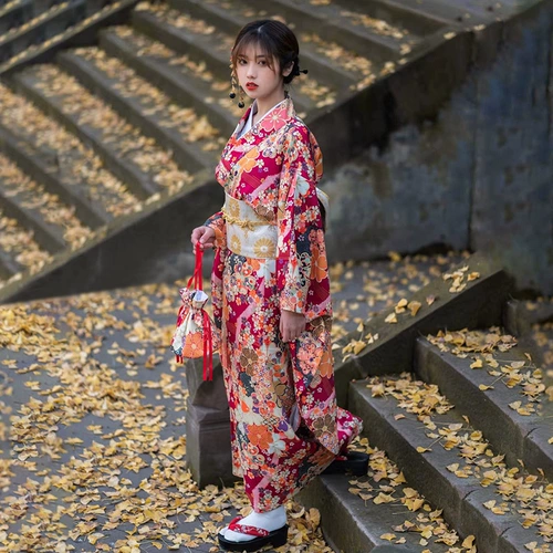 Японское кимоно юката в стиле фурисодэ для девочек, традиционное улучшенное японское кимоно, платье высокого качества
