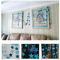 4 m blue five-pointed star Flower party birthday 100 days old decoration supplies wedding room decoration paper pull flag hanging
