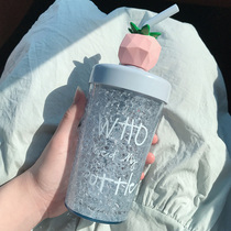 Summer crushed ice Cup double refrigeration hidden Cup female student cute girl ins portable with stirring straw water Cup