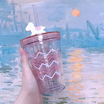 Large capacity with sippy cup student female cartoon cute creative water Cup portable children fresh ins Cup plastic