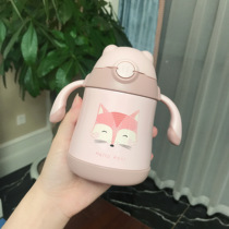 Cartoon childrens thermos cup baby male and female students learn drinking cup creative with straw water cup anti-fall kindergarten kettle
