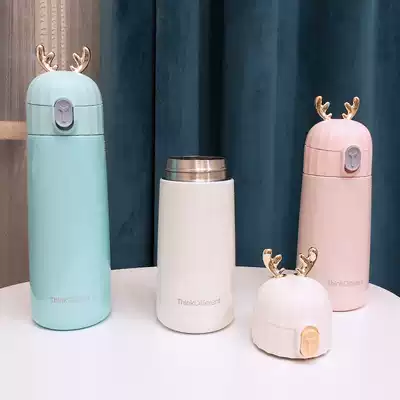 Harajuku ins style creative girl heart cute cartoon Mini small deer thermos cup for men and women students portable water Cup