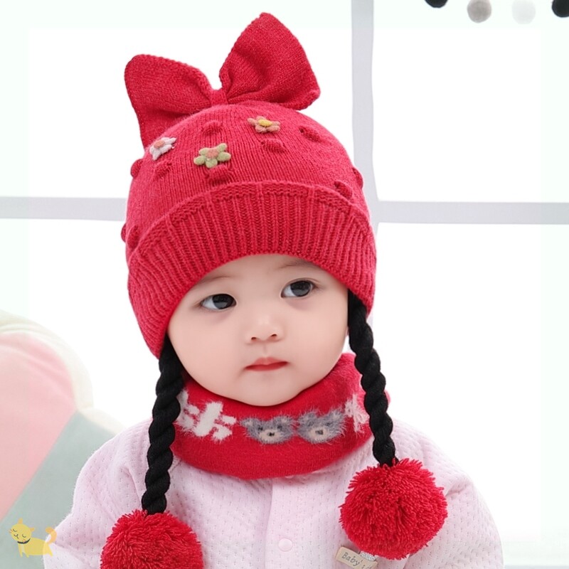 Baby hat baby autumn winter girl child care ear scarf two-piece suit 3 young children 6 months 1 year 2 women