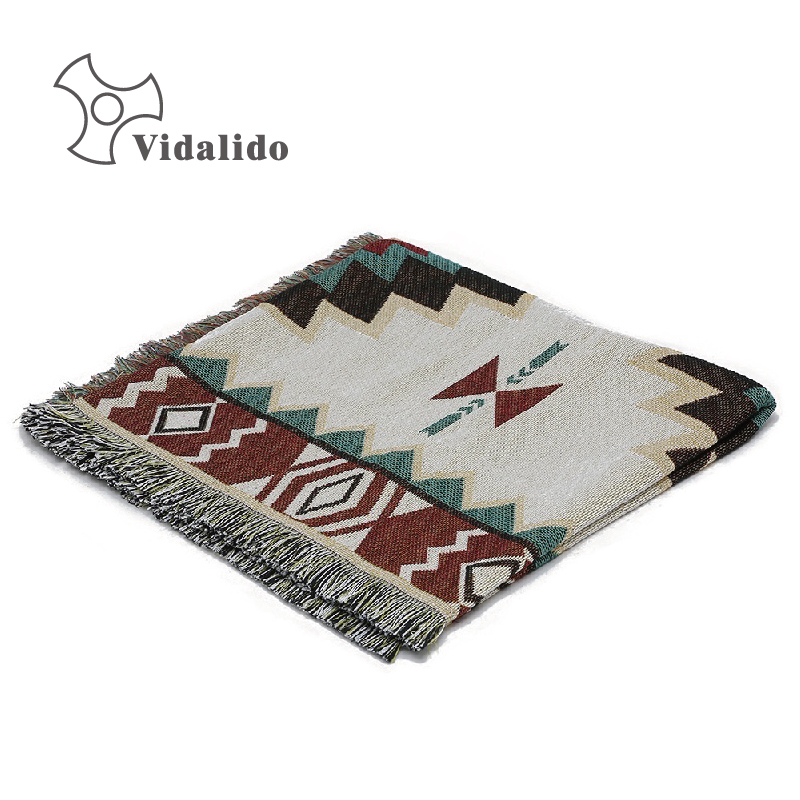 Outdoor Camping Blankets National Wind Color Rhombus Retro Sofa Blanket Nordic Cotton Fabric Sofa Blanket Tent Carpet