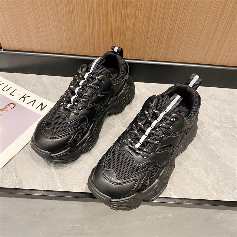 (WUXIE) I take a break from the Korean version of the spring and autumn genuine leather mesh yarn wipe the old daddy lady breathable covered foot sports shoes