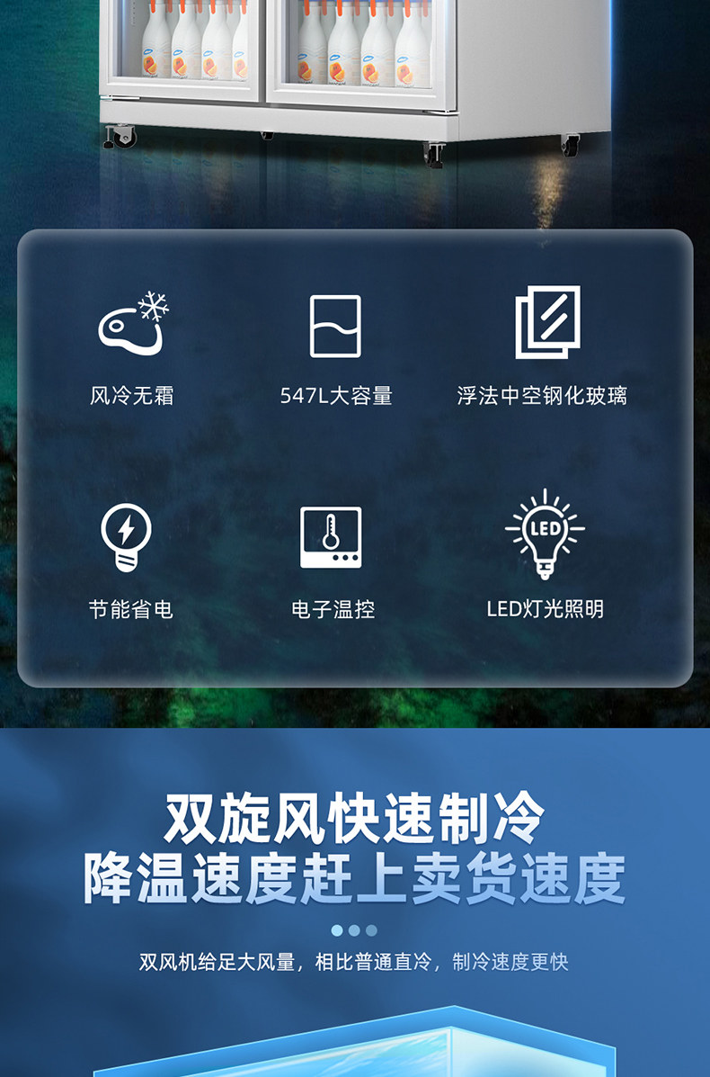 Промышленные холодильники 星星（xingx）547升双门风冷无霜电子温控展示柜冰柜 lgc-1000wde