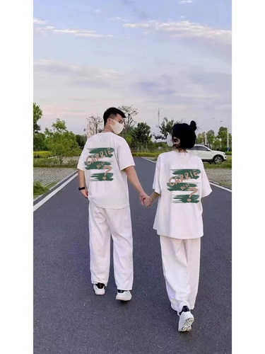 Очень большая хлопковая парная одежда для влюбленных, весенняя летняя ретро футболка, большой размер, оверсайз, короткий рукав