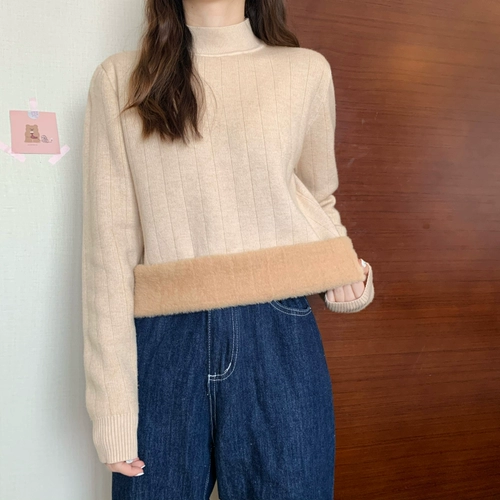 Очень большой приятный телу зимний лонгслив, большой размер, в корейском стиле, в западном стиле, по фигуре, увеличенная толщина