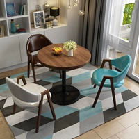 Круглый стол грецкого ореха + коричневый/белый/синий кожаный стул [смешанный и сопоставляемый]