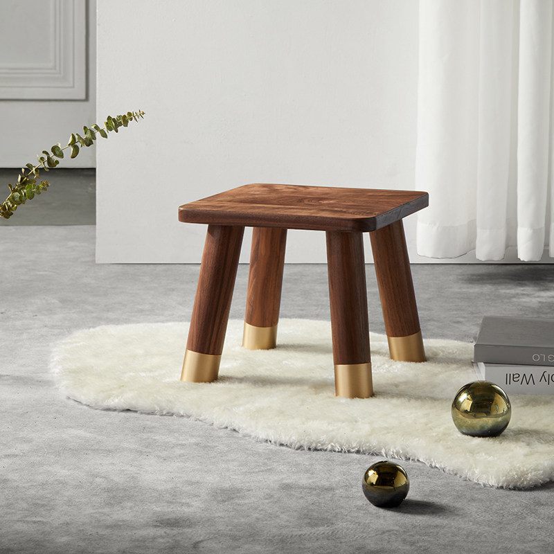 American Black Walnuts Solid Wood Small Board Stool Square Round Copper single Didden chair changing shoes Stacking thickened Home Commercial Easy