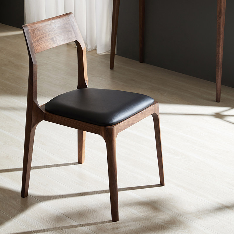 American black walnut dining chair backrest solid leisure very simple light luxury desk modern European leather log comfortable
