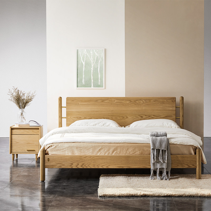 Nordic solid wood bed light luxury post-modern minimalist master bedroom double 1 8 m 5M black walnut original frame European and American furniture