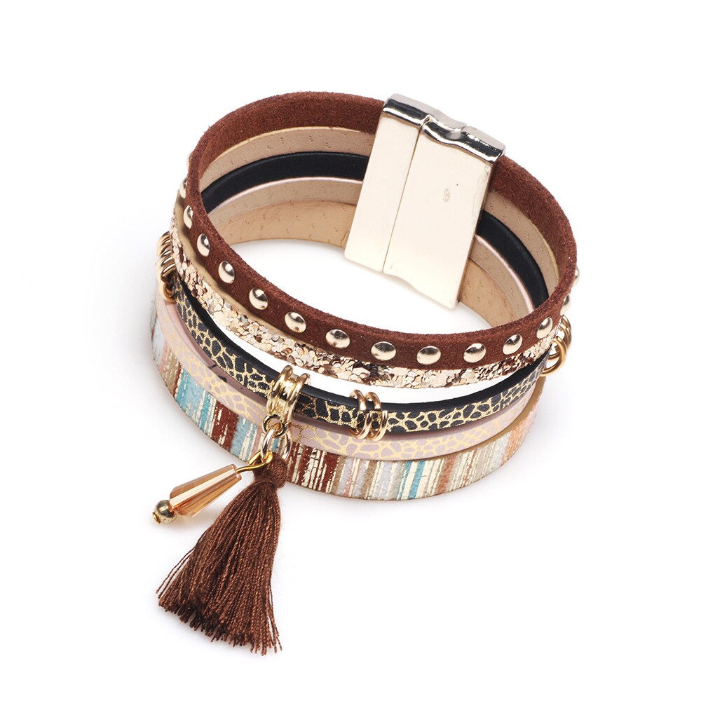 Trend women's bracelet 2021 new fashion multi-layer Su leather personality loose magnetic buckle bracelet trend jewelry