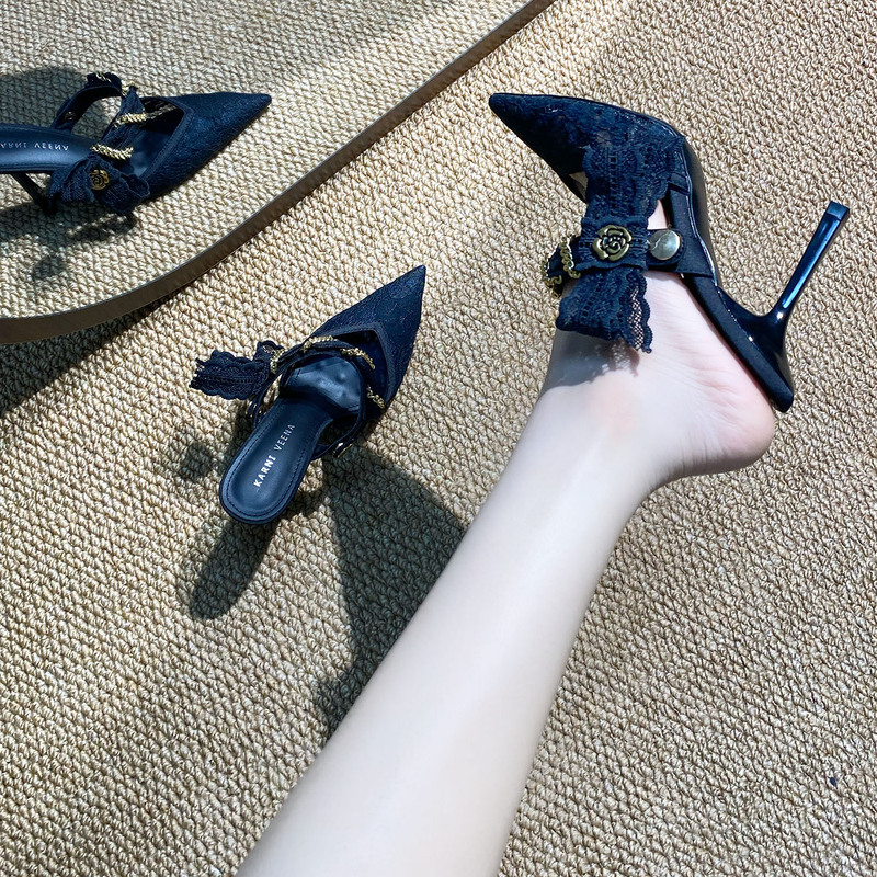 2025 Early Autumn New Style Three-Way Wear Closed-Toe Sandals with Mesh Lace Bow, Stiletto High Heels, Comfortable Women's Shoes 2025 Early Autumn New Style Three-Way Wear Closed-Toe Sandals with Mesh Lace Bow, Stiletto High Heels, Comfortable Women's Shoes