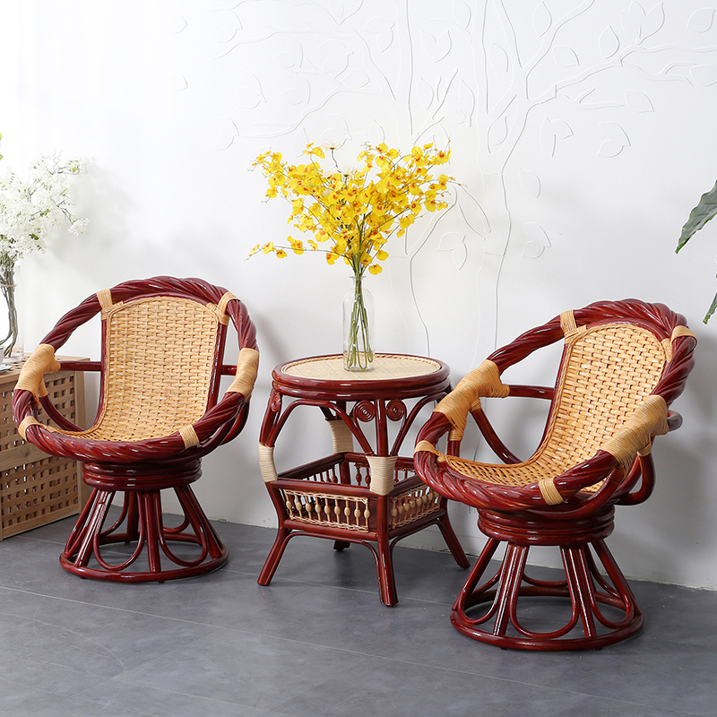 Real Rattan Chair Casual Sitting Chair Office Chair Leaning Back Chair Tea Building Chair Outdoor Balcony Vines rattan chair Three sets of single piece