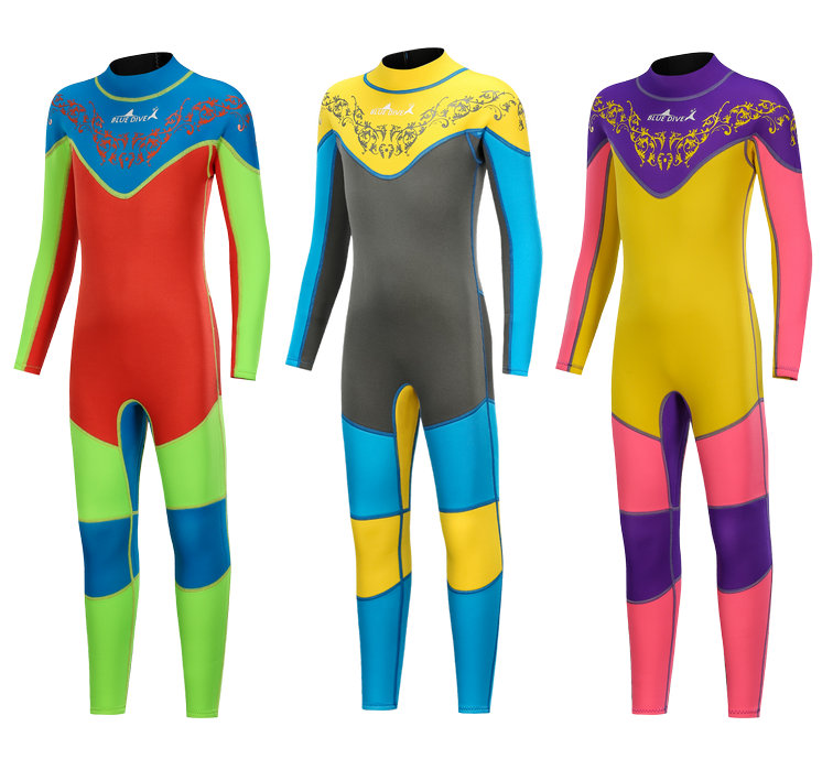 Children's swimsuit boys girls warm and thicker girls long sleeve snorkeling suit connected swimsuit in large children's speed dried