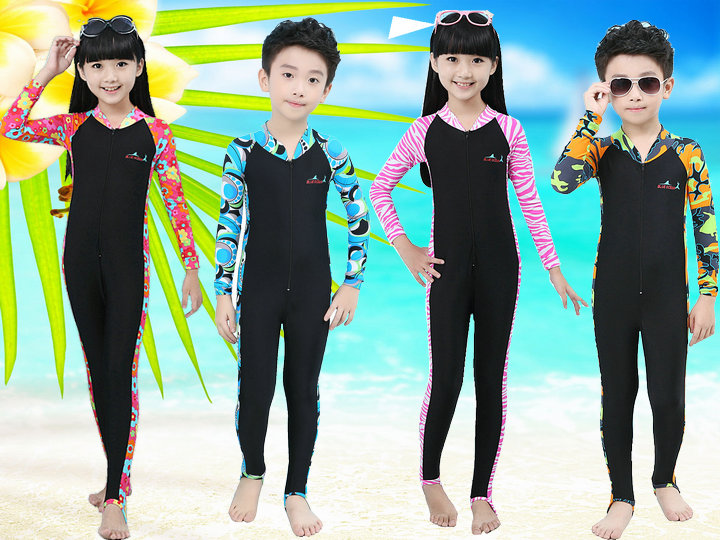 Children's sunscreen long-sleeved one-piece swimsuit, girls, boys, middle-aged children, jellyfish suits, quick-drying snorkeling suits, diving suits