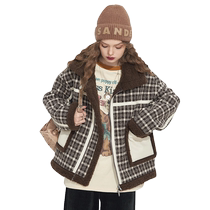 Fairys Pocket Plaid Thickened Cotton Clothes Womens 2023 Winter New American Retro Small Casual Cotton Clothes