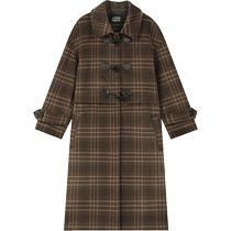 The selfies pocket horns buttoned with fur and the women 2023 Winters new plaid Long Academy wind the great coat