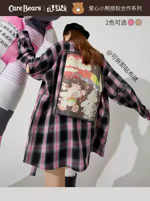 (Love bear joint name) fairy pocket long sleeve Hong Kong wind plaid shirt female 2021 Autumn New Coat