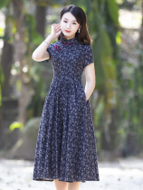 Junya Cheongsam improved summer 2021 new cotton and linen retro dress female age-reducing fashion ethnic style skirt