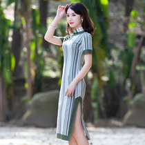 Yun Ya improved cheongsam dress stripes daily cotton linen age reduction short sleeve sexy new slim dress dress
