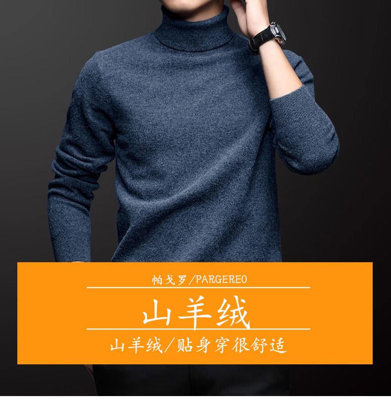 羊绒套衫 {含羊绒}高级感男可翻高领秋冬季打底衫毛衣品牌官方旗舰店高档 Pargereo