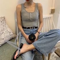Summer white sleeveless knitted T-shirt sexy black small camisole vest women wear base shirt coat tide