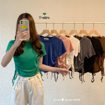 Drawing Rope Irregular Short Sleeve T-Shirt Woman 2022 New Summer Design Sensation with a small crowd of short blouses