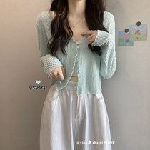 v collar long sleeves knit cardigan women 2022 new summer Korean version design sensation small crowdwear with short blouses