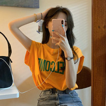2021 new summer Korean version of round neck letter print orange sleeveless T-shirt women wild loose top ins tide
