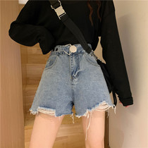 Jeans shorts women 2021 summer new high waist slim Korean loose wide leg pants Joker a pants thin