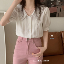 Fan-style white shirt woman 2022 new summer lining design feeling small crowd to loose short sleeve blouses