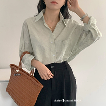Fan-style polo collar striped shirt female summer 2022 new blouses design sensation small crowd easy not to shirt