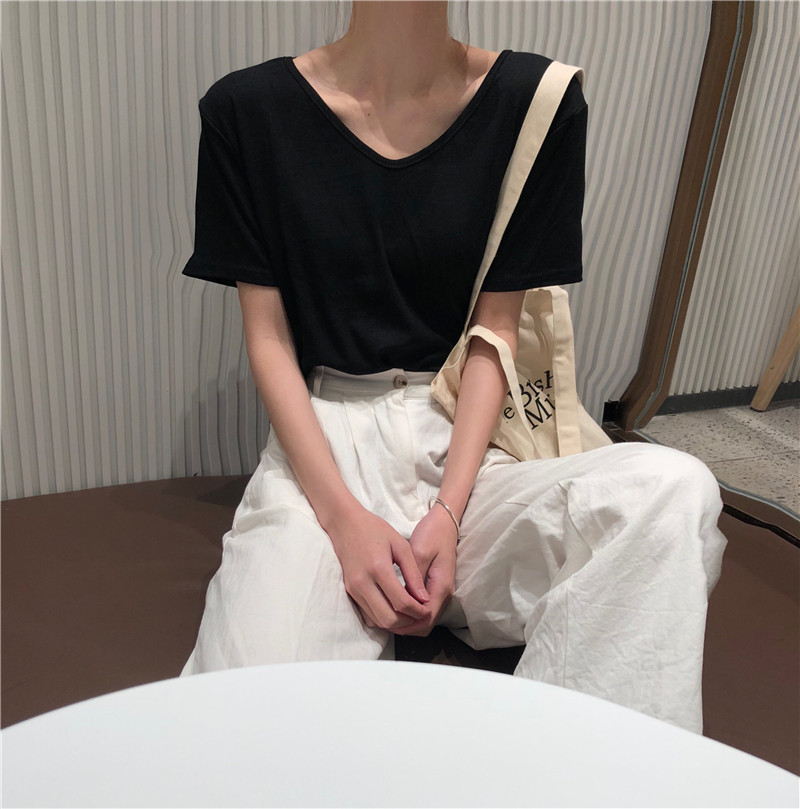 Summer Korean version of school season women's clothing short sleeve T-shirt 2022 New V collar 100 hitch-free blouses students