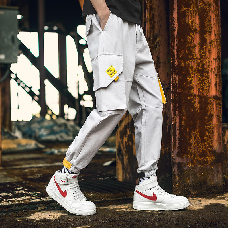 ins overalls men's tide brand bunched feet spring loose small feet nine-point pants men's casual pants Korean version of the trend of all-match pants