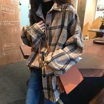 Tide brand plaid shirt womens 2021 spring and autumn loose folding wear polished Korean version of the shirt retro top long sleeve jacket