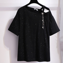 Tide Card Big Code Short Sleeve T-shirt Woman 2022 Summer new Korean version loose sexy open-shoulder Compassionate 100 lap blouses