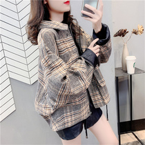 Hairy plaid jacket female spring autumn 2022 new loose Korean version 100 hitch-port wind retro salt series short blouses