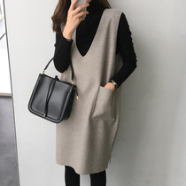 Medium-length loose dress 2021 new large size womens clothing 200 pounds fat mm woolen vest two-piece suit tide