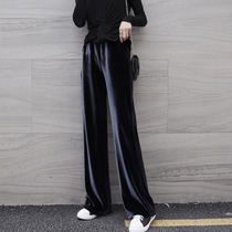 Gold Velvet Broadlegged Pants Woman Autumn Winter Pendant Sensation High Waist Loose Slim Black Straight Drum Mopping Casual Long Pants