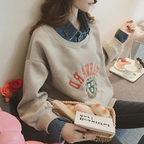 Fake two-piece necropolis 2022 new spring autumn season Fat mm Big size 200 catty Velvet Thickened Loose Casual Blouse
