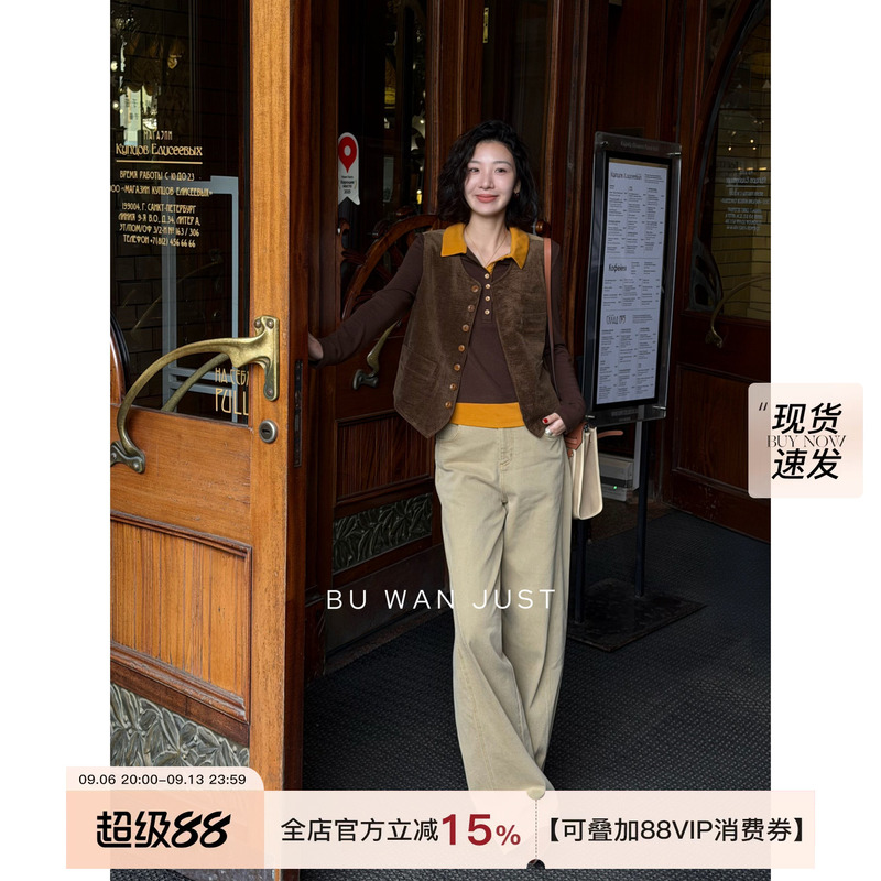 Buwanjust【Retro Nostalgia】Vintage Corduroy High-Density Stretch Pocket Vest Wwj26028