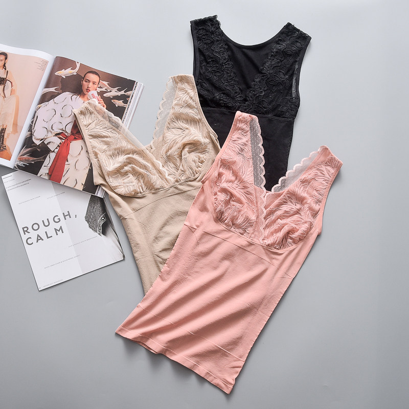 Autumn and winter thermal underwear lace V collar close-up belly plastic vest blouse jacket slim fit chest beating bottom fever coat lady-Taobao