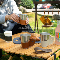CLS Outdoor PU Cup Sleeve Camping Picnic Barbecue Heat Insulation Anti-Burn Coffee Cup Cupstainless Steel Cup Protection Leather Cover